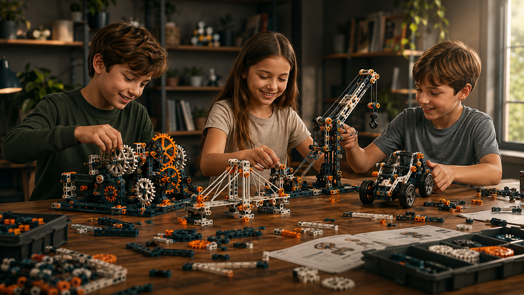 Children building VEQAIRO sets together